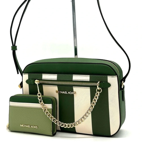 Michael Kors Large EW Crossbody Bag & MD ZA Card Case Wallet Fern Green Multi - Picture 1 of 15